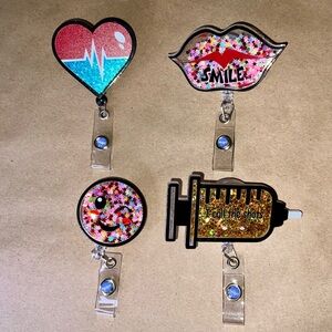 All 4 badge holders/badge reels - clip on back * retractable cord *NEW & sparkly